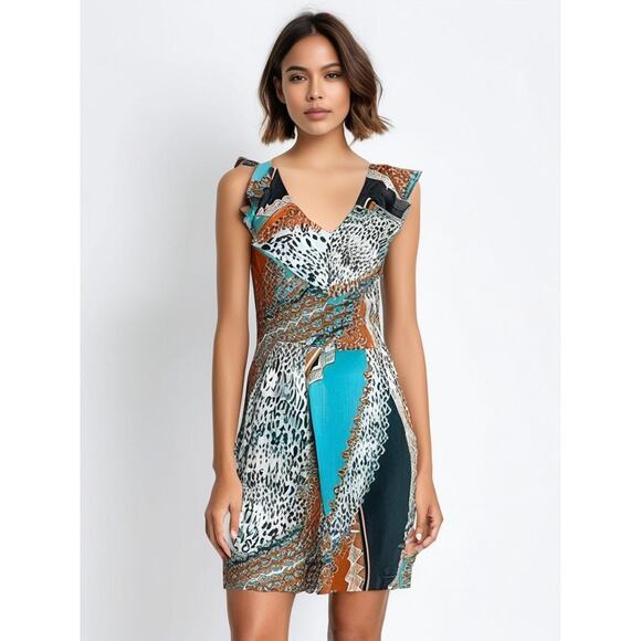 Bisou Bisou Women's Patchwork Ruffle Dress Size 6 Multicolor Casual - Picture 1 of 6